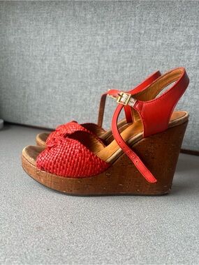 Chie Mihara Red Woven Platform Wedge Sandals